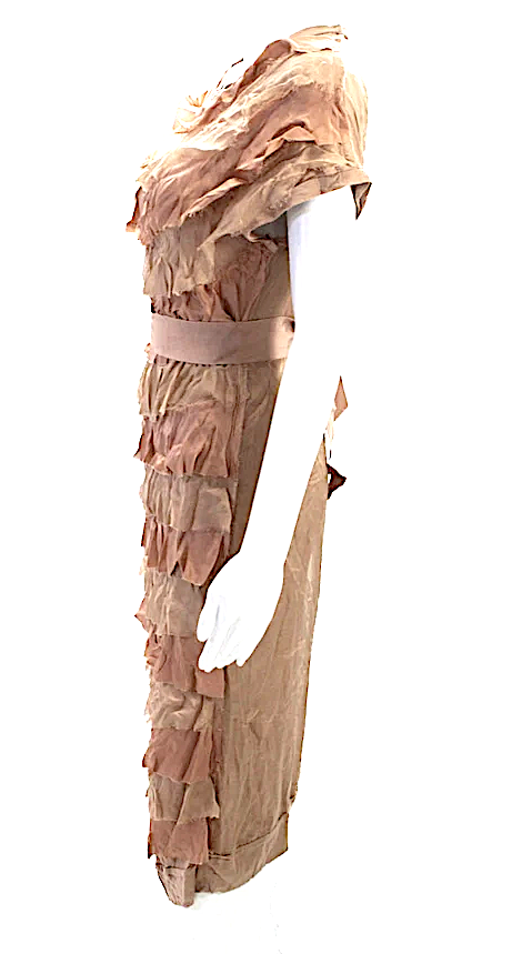 Lanvin Paris. Beige Viscose Short Sleeve Midi Sheath Dress