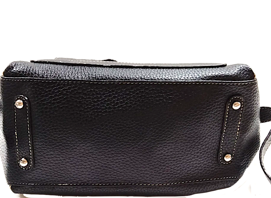 FERRAGAMO ITALY. Black Pebbled Leather Long Strap Shoulder Bag