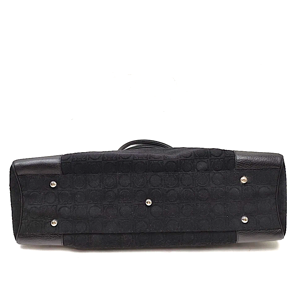 Ferragamo Italy. Black Canvas/Leather Shoulder Bag / Hand Bag