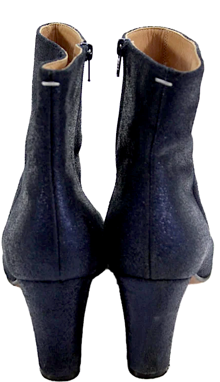 Maison Margiela Paris. Metallic Blue Zippered Heeled Ankle Boots Size EUR 40