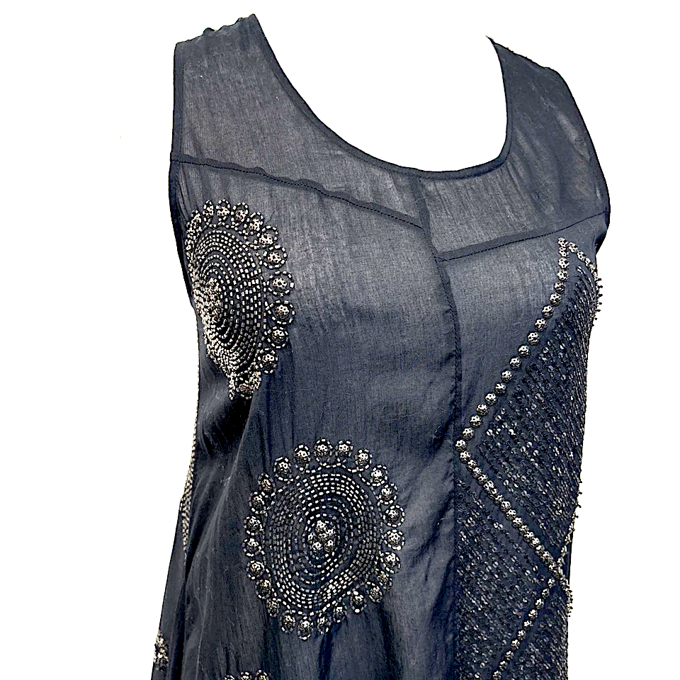 Peachoo + Krejberg Paris/New Delhi. Black Cotton Semi Sheer w/Silver Embellishments Tunic/Mini Dress