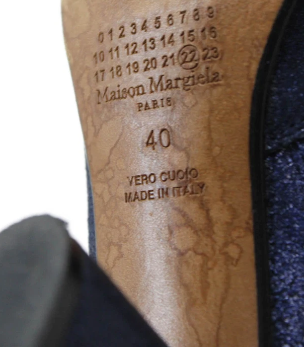 Maison Margiela Paris. Metallic Blue Zippered Heeled Ankle Boots Size EUR 40