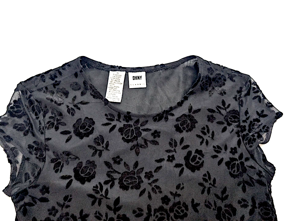 Donna Karan. DKNY. Vintage 90s Black Velour Burnout Dress