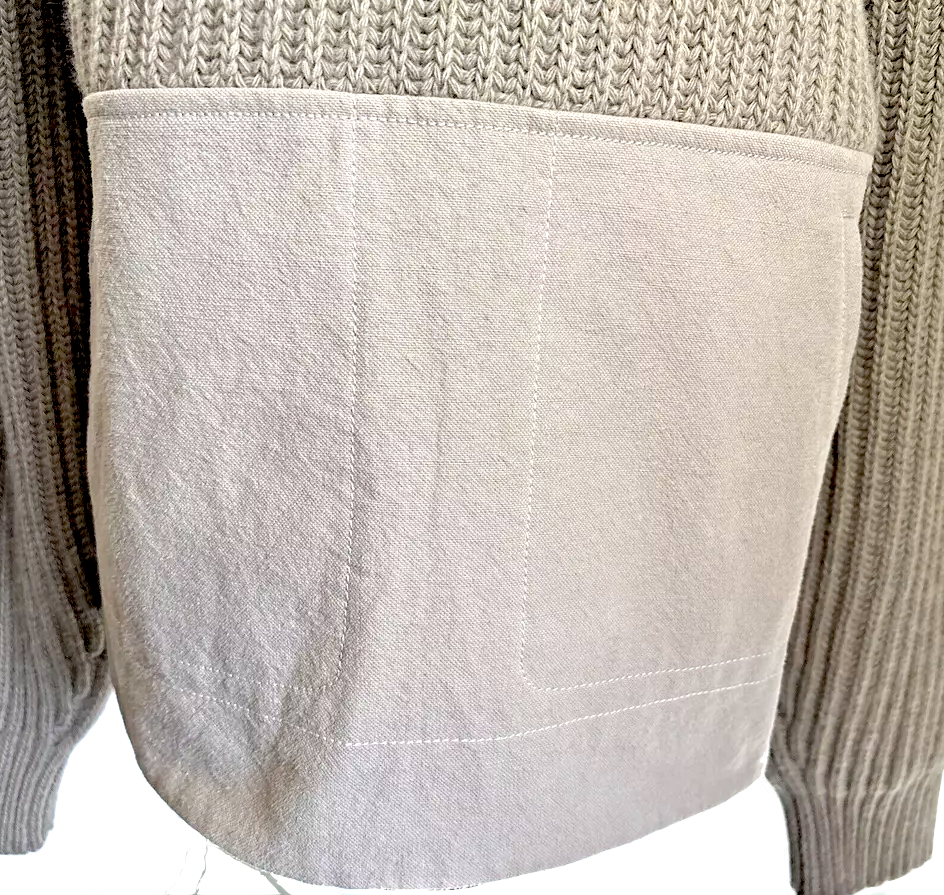 Haider Ackerman Belgium. Beige Chunky Pockets Sweater Mixed Material Turtleneck