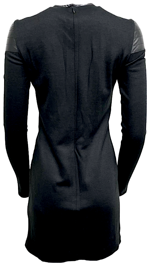 BLK DNM Stockholm/NYC. NEW W/TAG. Black Virgin Wool Blend Long Sleeve Leather Trim Dress