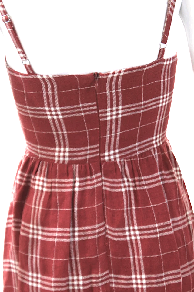 Reformation NY. Red Plaid Printed Linen Sleeveless Casual Dress