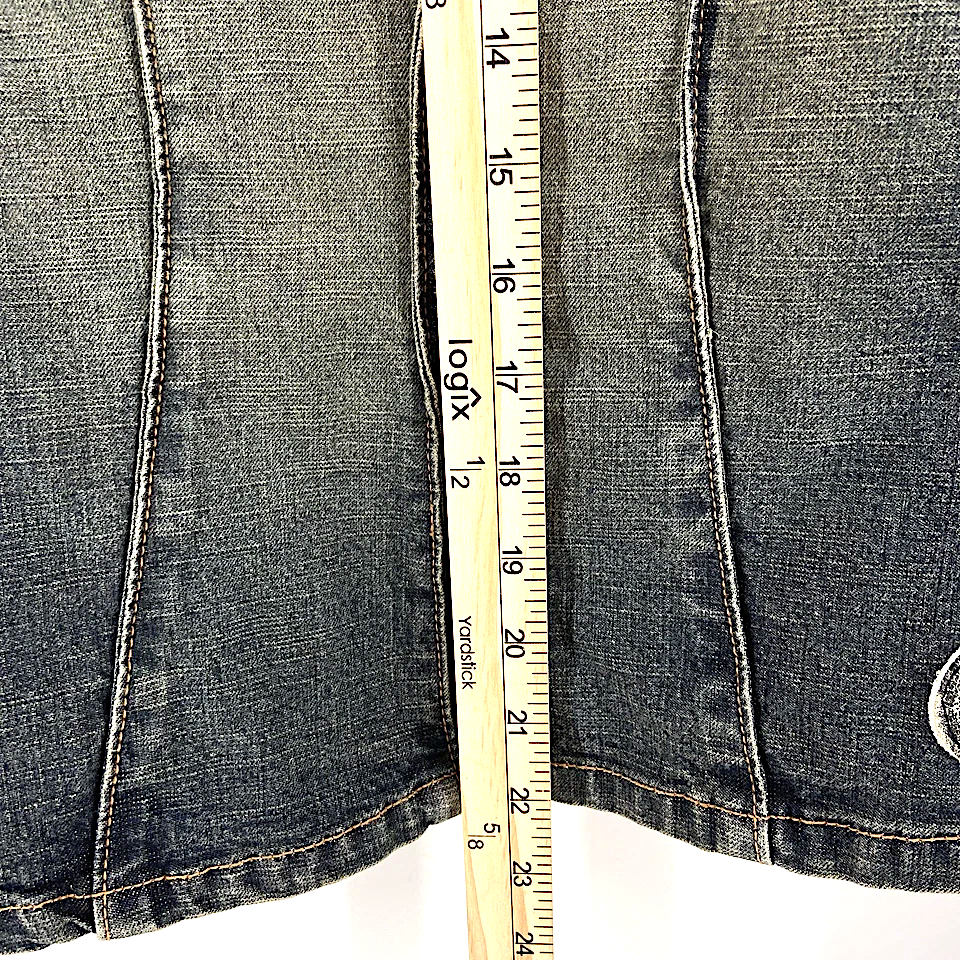 Parasuco Milan/Montreal. Distressed Blue Denim Jean Jacket w/embellishments