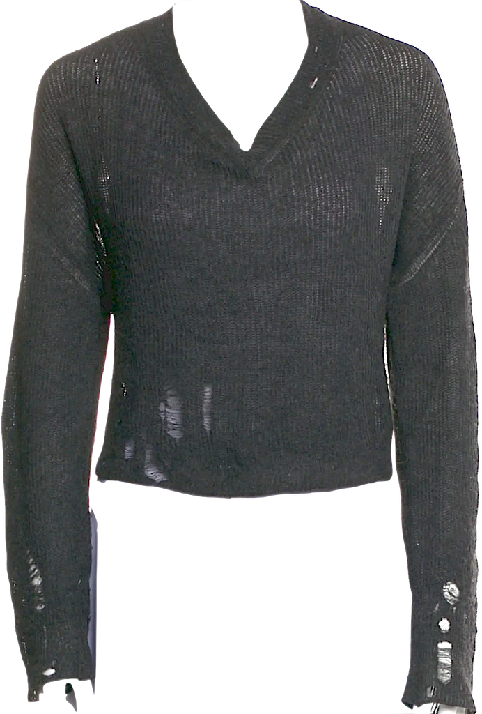 Acne Studios Sweden Grey Distressed Nylon/Cotton Blend V-Neck Sweater