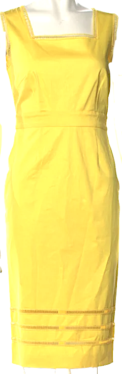 Blumarine Italy. Yellow Cotton/Spandex Square Neckline Knee-Length Dress