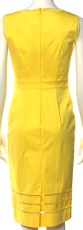Blumarine Italy. Yellow Cotton/Spandex Square Neckline Knee-Length Dress