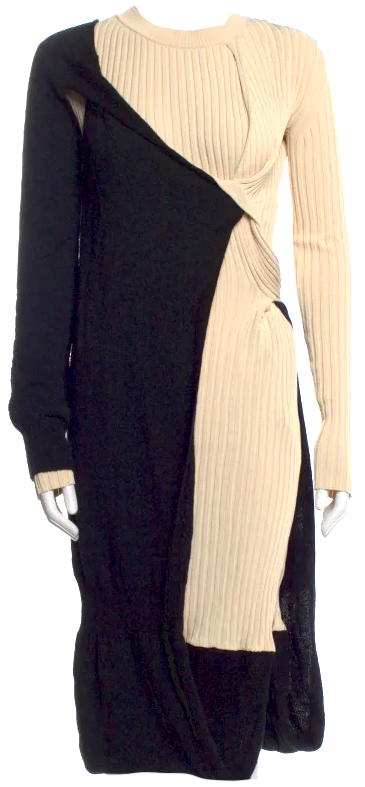 Bottega Veneta ITALY. Designer: Daniel Lee. Knit Colorblock Pattern Midi Length Dress