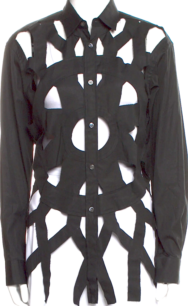 Comme des Garçons Japan. SHIRT. Black/Grey Printed Long Sleeve Button-Up Top