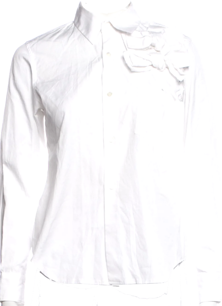 Comme des Garçons Japan. White Long Sleeve Button-Up Top w/Embellishment