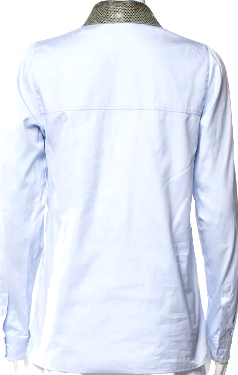 Gucci Italy. 2014 Collection Blue Long Sleeve Button-Up Top