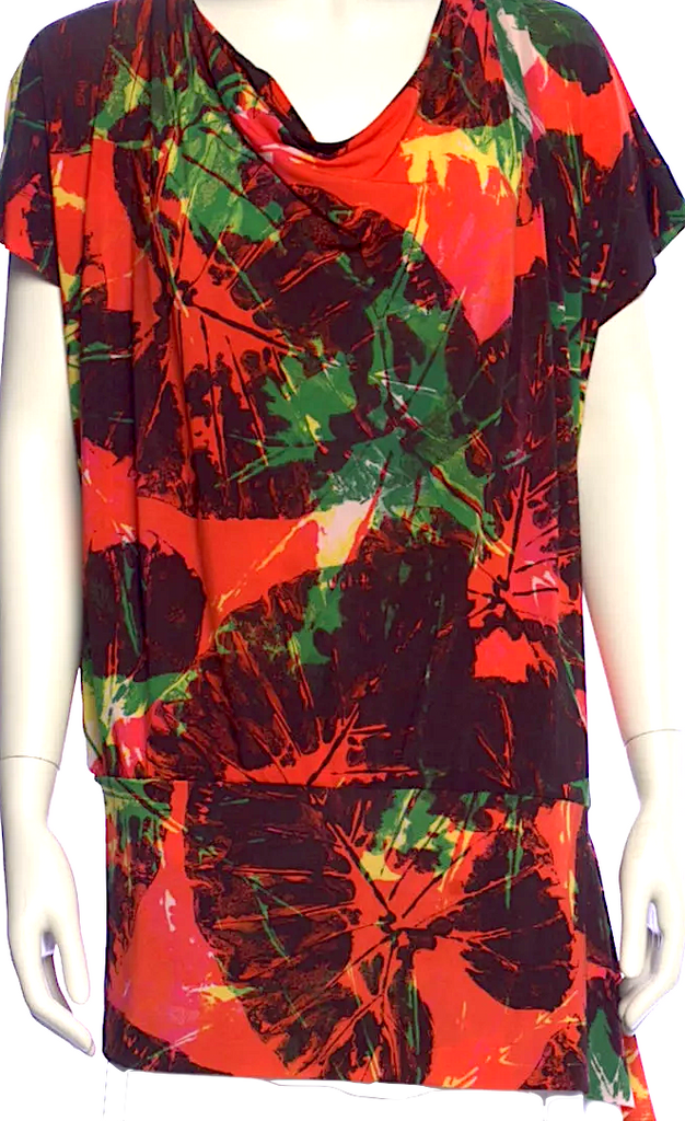 Issey Miyake Japan. Vintage Triacetate Blend Printed Cowl Neck Tunic