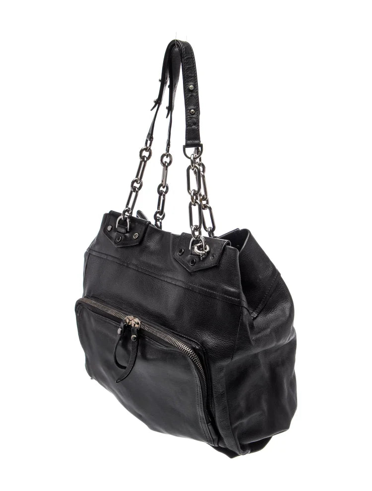 Lanvin Paris. Vintage XL Black Leather Shoulder Bag