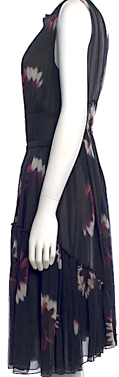 Nina Ricci Paris. Black Floral Print Knee-Length Dress
