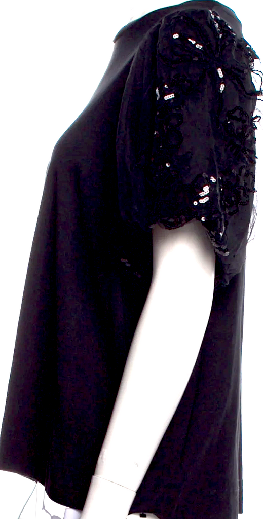 Simone Rocha Paris. Black Cotton Neckline Short Sleeve T-Shirt