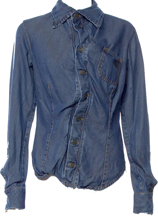 Vivienne Westwood UK. Anglomania Blue 100% Tencel Long Sleeve Button-Up Top