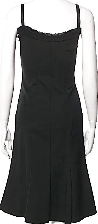 Anna Molinari Italy. Black Acetate/Spandex Blend Square Neckline Midi Length Dress