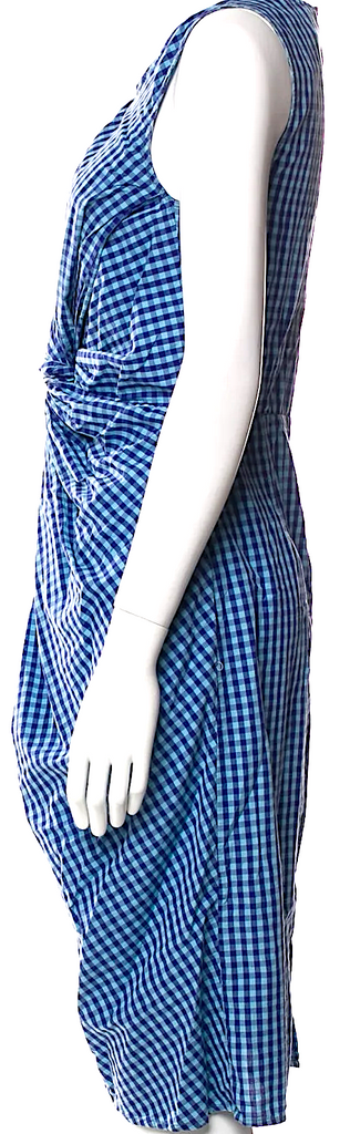 Caron Callahan NYC. Blue Cotton Plaid Print Knee-Length Dress