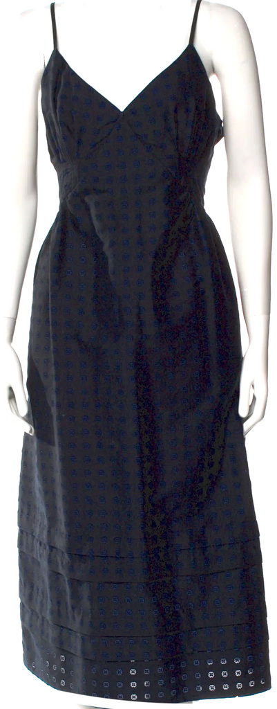 Caron Callahan NYC. Black Pleated Accents Printed Midi Length Dress