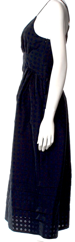Caron Callahan NYC. Black Pleated Accents Printed Midi Length Dress
