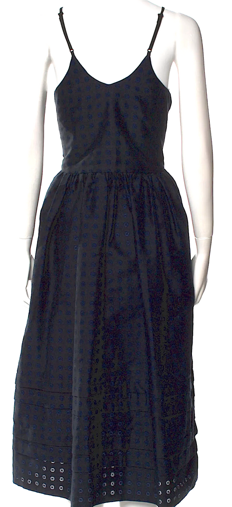 Caron Callahan NYC. Black Pleated Accents Printed Midi Length Dress