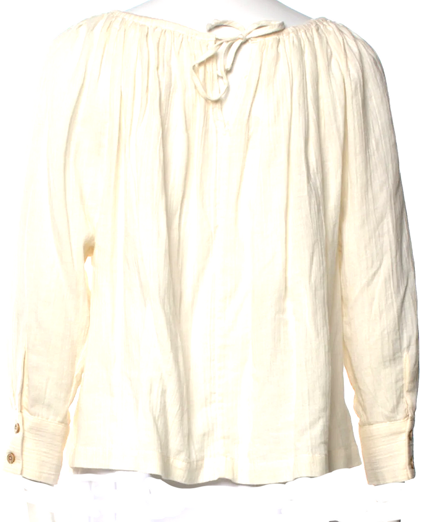 Caron Callahan NYC. Neutral Color Three-Quarter Sleeve Scoop Neck Blouse