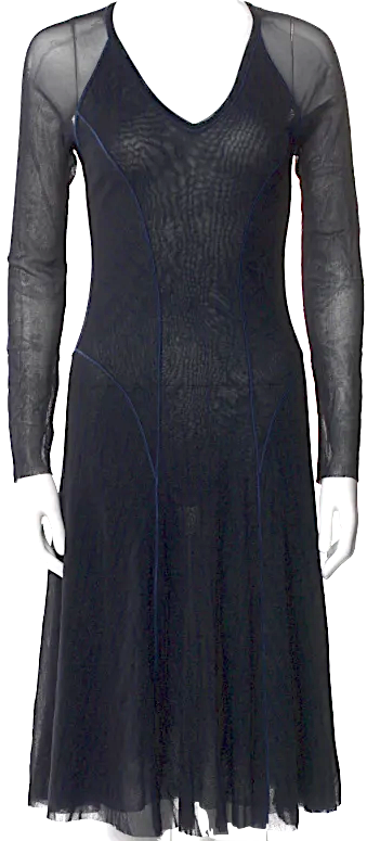 JEAN PAUL GAULTIER PARIS. Fuzzi. Black V-Neck Midi Length Dress