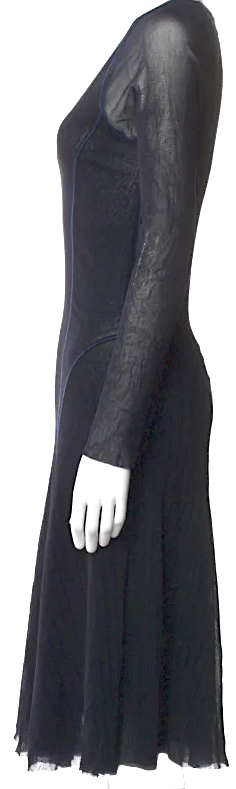 JEAN PAUL GAULTIER PARIS. Fuzzi. Black V-Neck Midi Length Dress