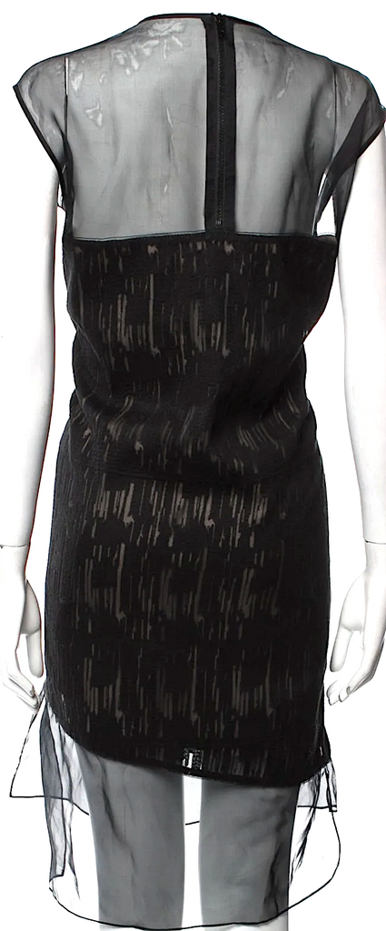 Helmut Lang NY. Black Silk Mesh Accents Midi Length Dress