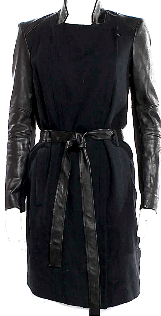 Helmut Lang NYC. Cotton/Wool/Leather Blend Belted Trench Coat