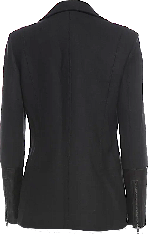 Helmut Lang NY. Black Viscose/Wool Blend Leather Trim Accent Blazer