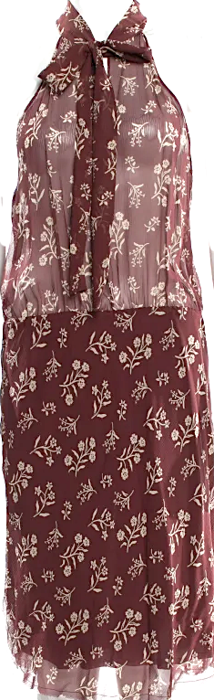 Nili Lotan NY. Brown Floral Silk Midi Length Dress