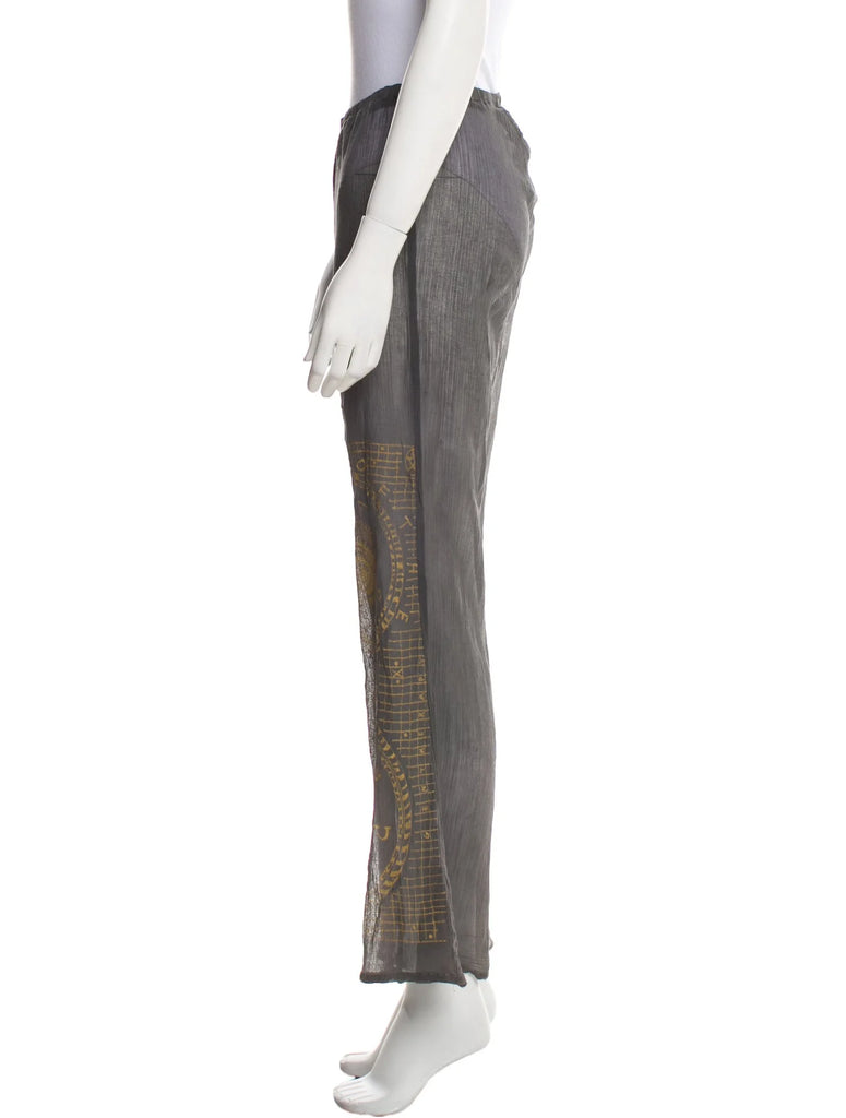 The People Of The Labyrinths Amsterdam. Grey Handpainted Semi Sheer Cotton Wide Leg Pants