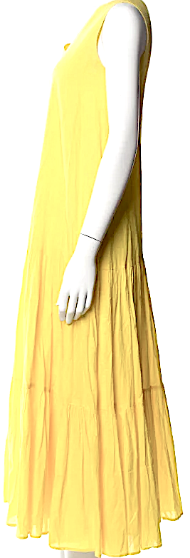 United Arrows Japan. Sunflower Yellow Cotton Blend V-Neck Long Dress