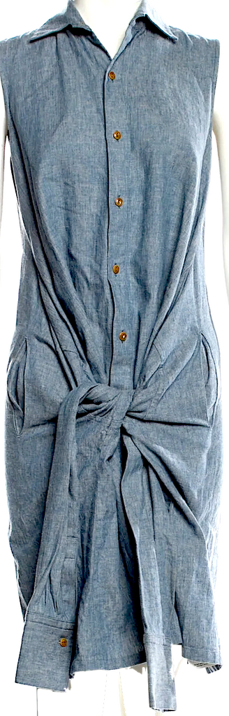 Yohji Yamamoto Japan. Regulation. Blue Linen Knee-Length Dress
