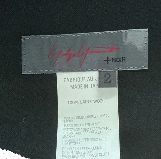 Yohji Yamamoto + Noir JAPAN. Black 100% Laine Wool
