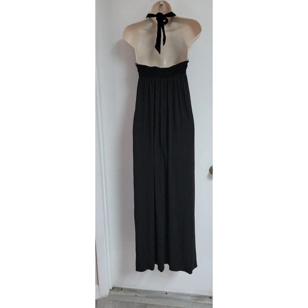 Helmut Lang NY. Black Halter Lace Up Maxi Dress