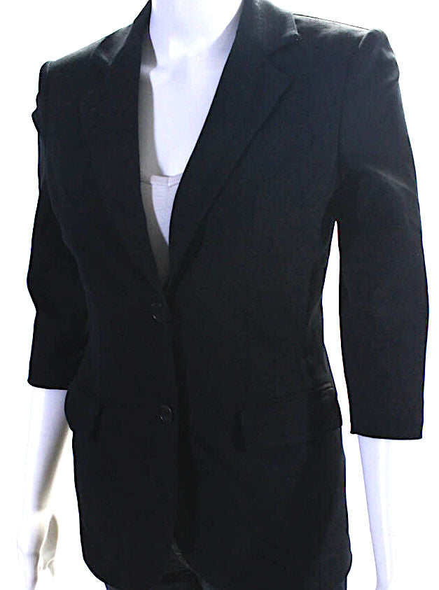 The Row NY. Black 3/4 Sleeve Collared Button Down 2 Pocket Lined Blazer S