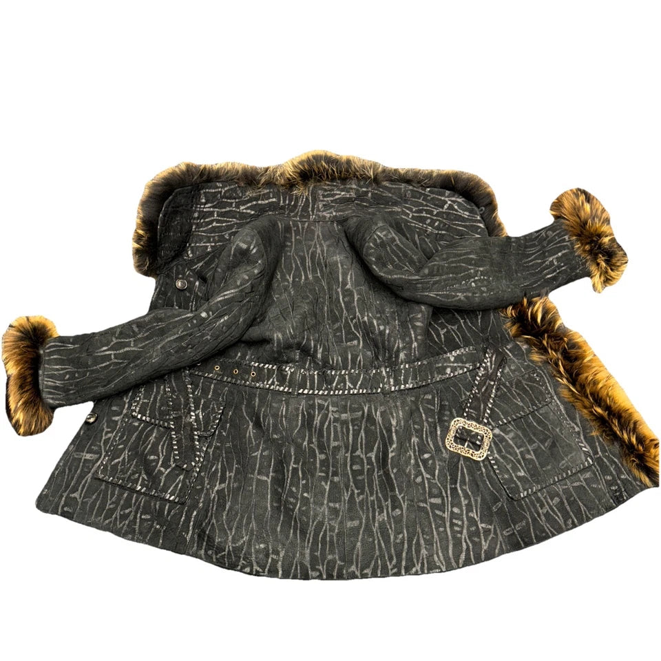 VIYONTO. Genuine Lamb skin shearling jacket, Black, Real Finn Raccoon Fur Trim, 2 Pockets. MANY MORE FURS, FAUX FURS IN STORE ONLY