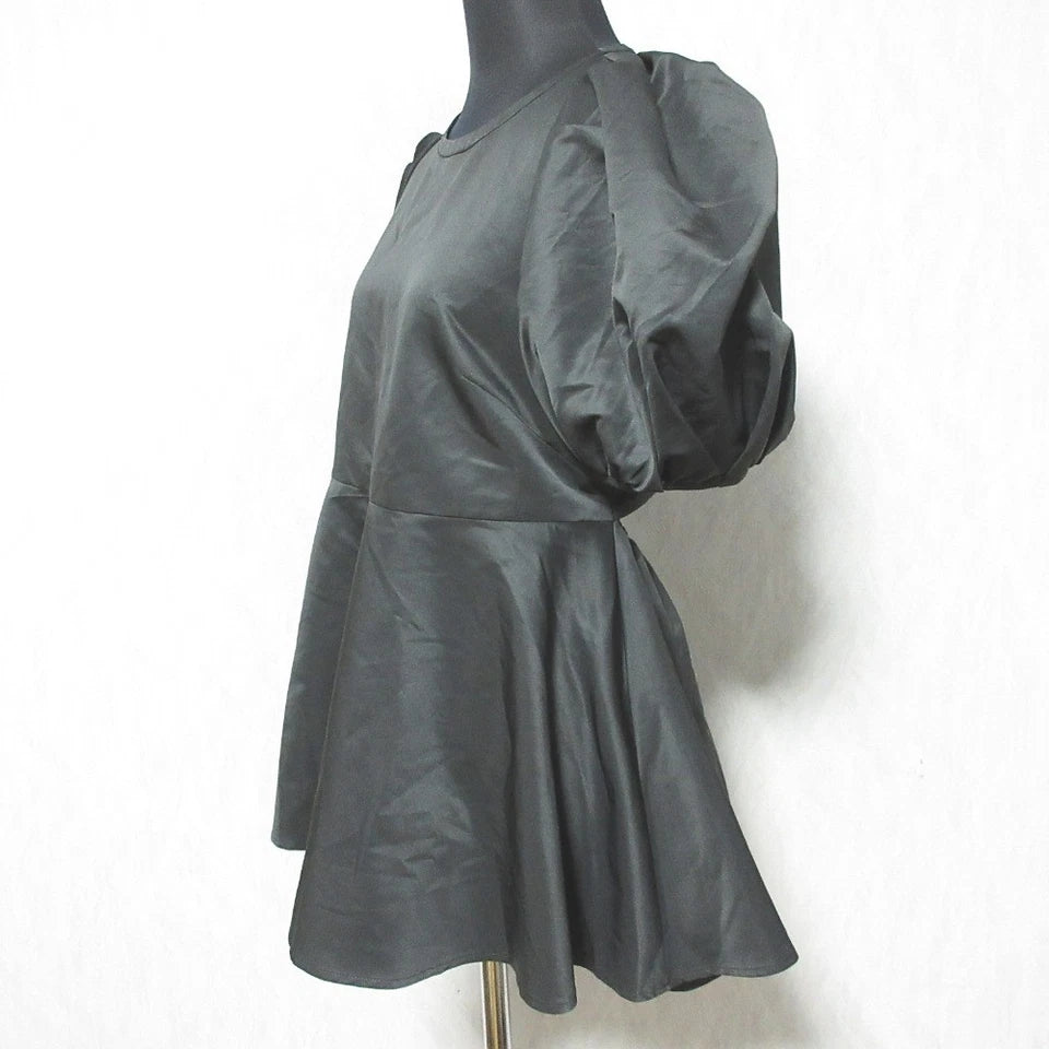 NOBLE JAPAN. 24SS COLLECTION. Black Taffeta Back Open Peplum Blouse