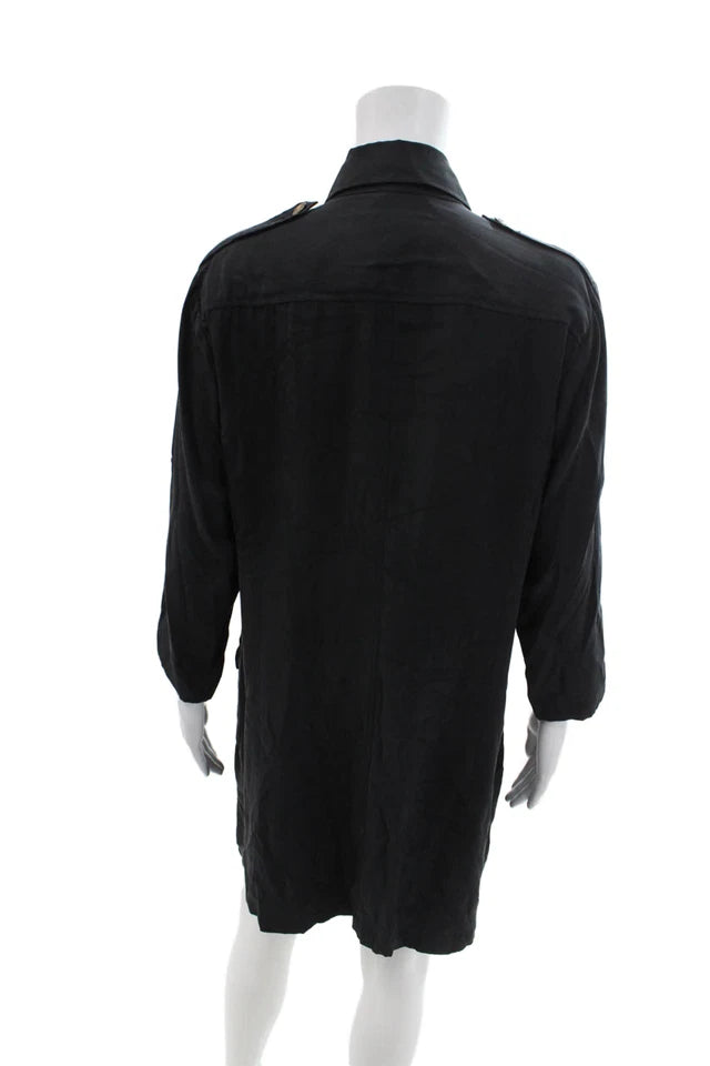 Rag & Bone NY. Black Silk Long Slevee Button Up Shirt Dress