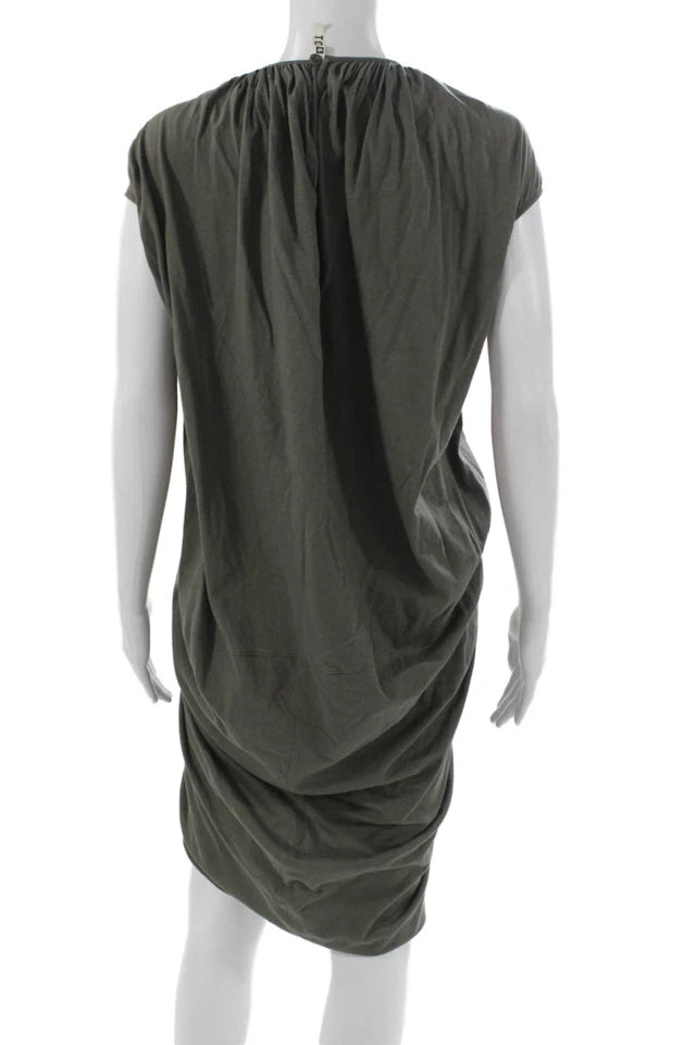 Rick Owens Paris. Lilies Green Cotton Short Sleeve Ruched Dress