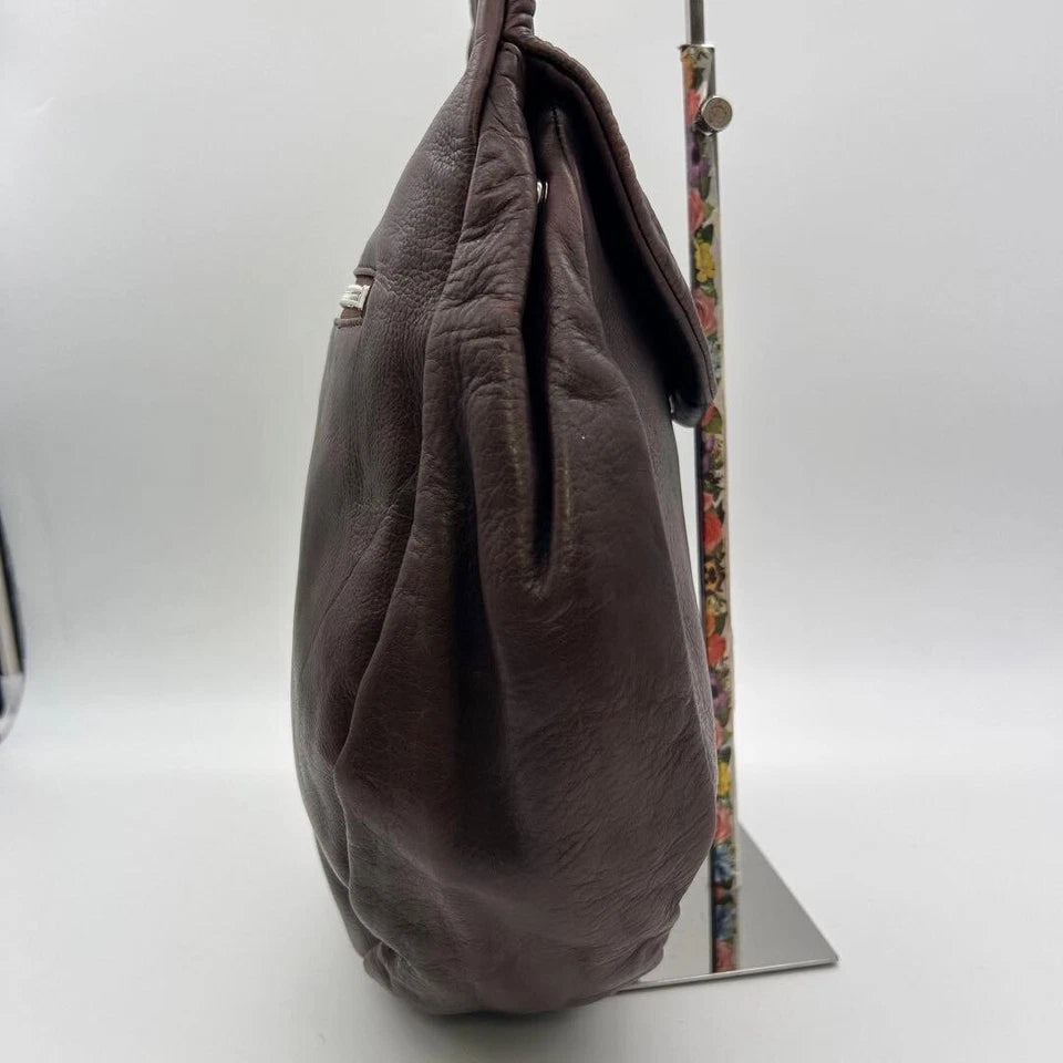 MICHIAMO JAPAN. Brown Lambskin Leather Shoulder Bag Hand Bag w/Shoulder Strap