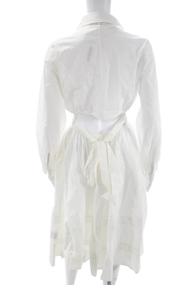 Toccin NYC. White 100% Cotton Collared Long Sleeve Shirt Dress