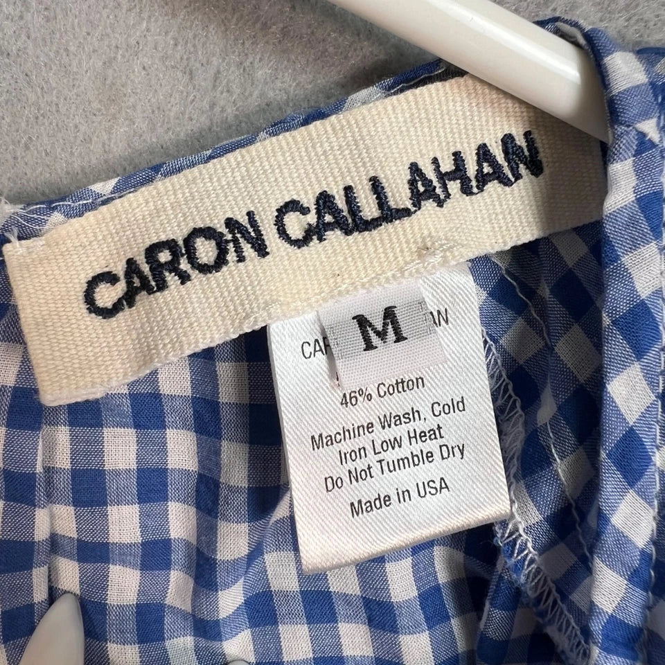 Caron Callahan NYC. Blue Cotton/Tencel Gingham 3/4 Sleeve Maxi Dress