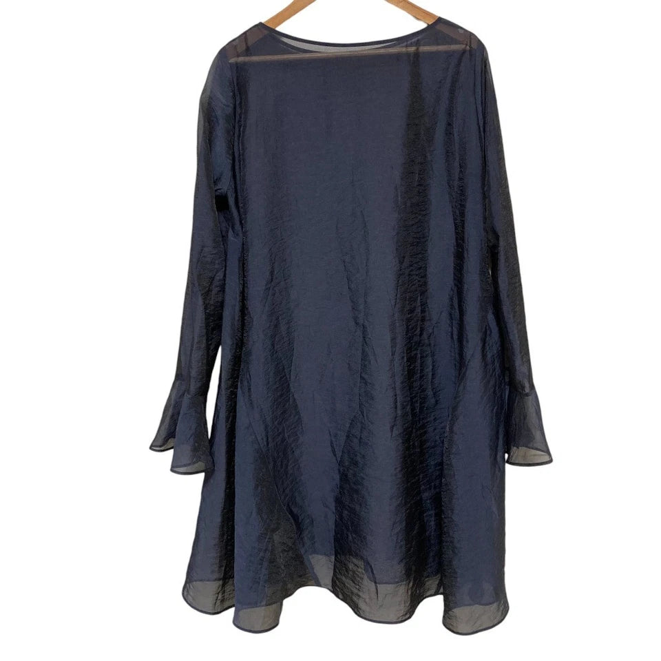 NOBLE JAPAN. 22AW COLLECTION. Navy Sheer Voile Peplum Blouse/Tunic