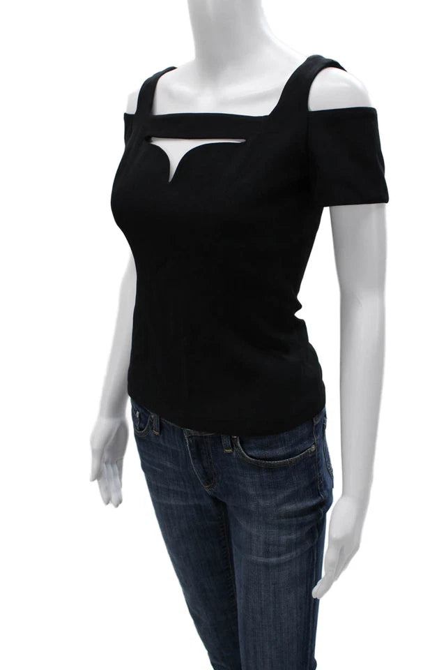 Alexander McQueen UK. Black Square Neck Sleeveless Polyester Blouse